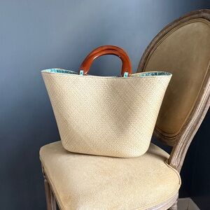 Chic Cream Tote with Wooden Handles